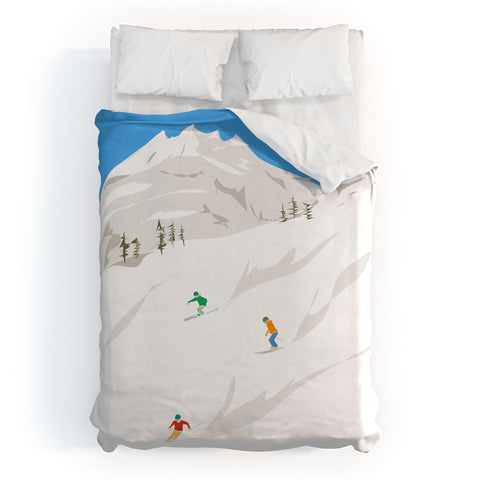 Lyman Creative Co Snowy Mountain Skiers Duvet Cover