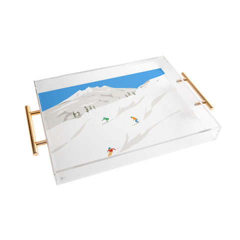 Lyman Creative Co Snowy Mountain Skiers Acrylic Tray