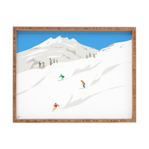 Lyman Creative Co Snowy Mountain Skiers Rectangular Tray