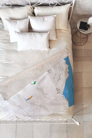 Lyman Creative Co Snowy Mountain Skiers Fleece Throw Blanket
