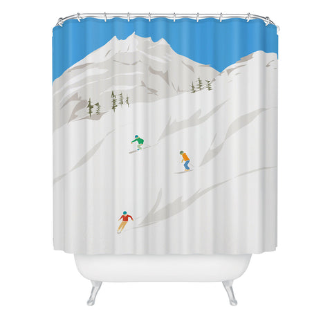 Lyman Creative Co Snowy Mountain Skiers Shower Curtain