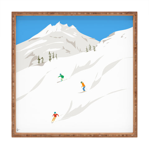 Lyman Creative Co Snowy Mountain Skiers Square Tray