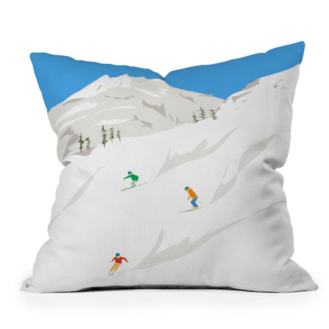 Lyman Creative Co Snowy Mountain Skiers Outdoor Throw Pillow