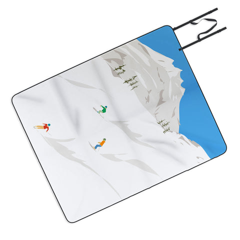 Lyman Creative Co Snowy Mountain Skiers Picnic Blanket