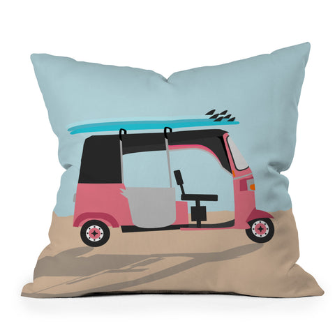 Lyman Creative Co Surf Tuk Tuk in Sri Lanka Outdoor Throw Pillow