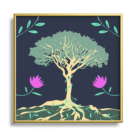 Lyman Creative Co Tree of Winding Vines Square Metal Framed Art Print