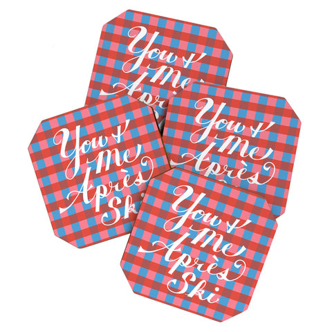 Lyman Creative Co You and Me Apres Ski in Plaid Coaster Set