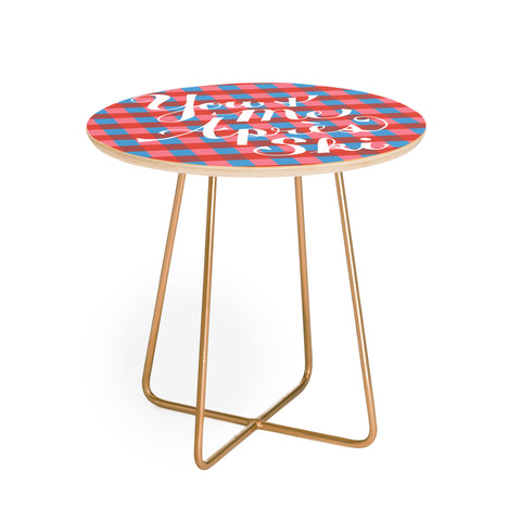 Lyman Creative Co You and Me Apres Ski in Plaid Round Side Table