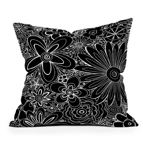 Madart Inc. All Over Flowers Black 1 Outdoor Throw Pillow