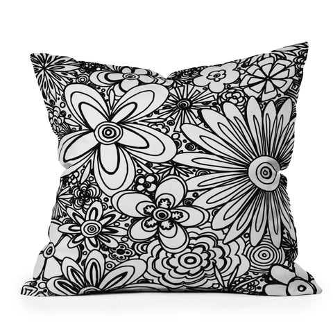 Madart Inc. All Over Flowers Black White Outdoor Throw Pillow