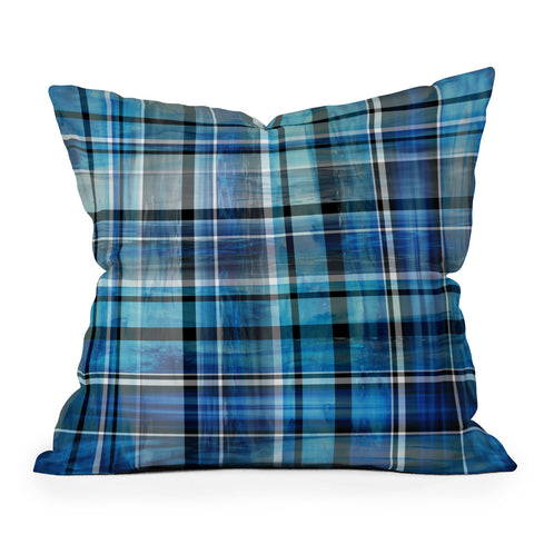 Madart Inc. Multi Blues Plaid Outdoor Throw Pillow
