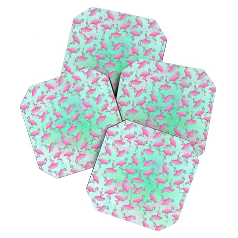 Madart Inc. Pink and Aqua Flamingos Coaster Set