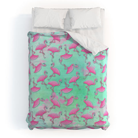 Madart Inc. Pink and Aqua Flamingos Duvet Cover