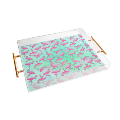 Madart Inc. Pink and Aqua Flamingos Acrylic Tray