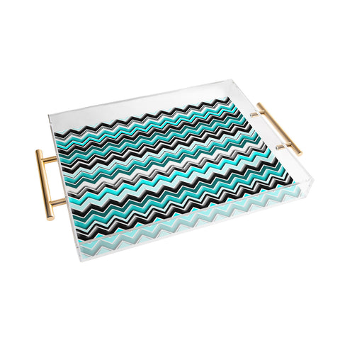 Madart Inc. Turquoise Black White Chevron Acrylic Tray
