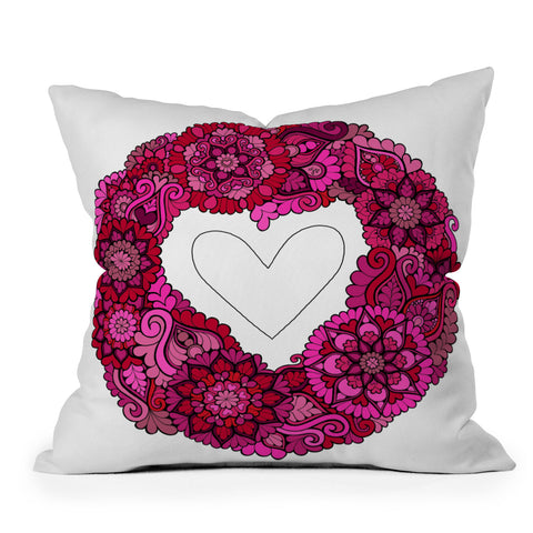 MadisonsDesigns Pink heart floral Mandala Outdoor Throw Pillow