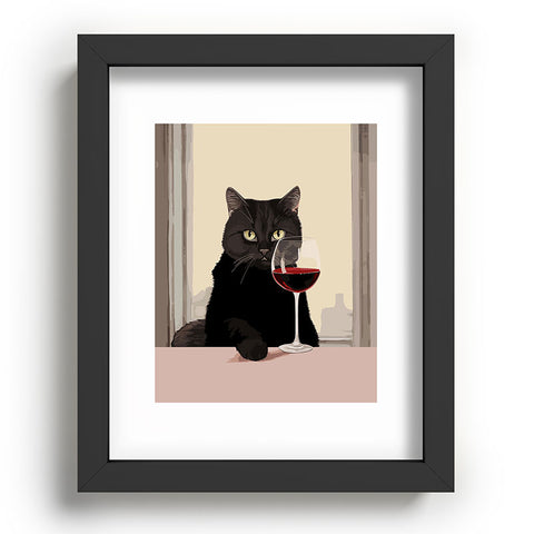 Mambo Art Studio Black Cat with Wine Recessed Framing Rectangle