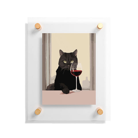 Mambo Art Studio Black Cat with Wine Floating Acrylic Print