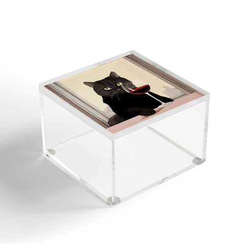 Mambo Art Studio Black Cat with Wine Acrylic Box
