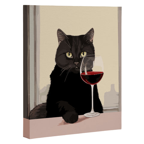 Mambo Art Studio Black Cat with Wine Art Canvas