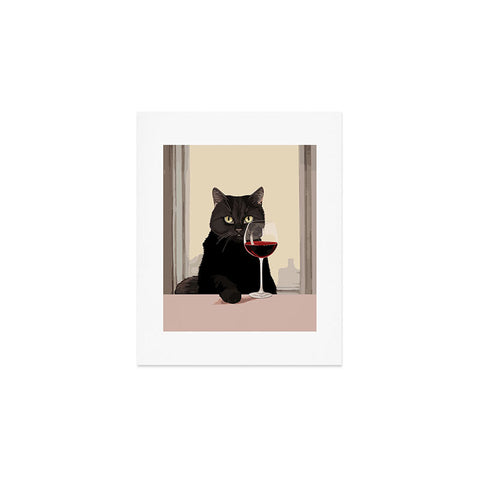 Mambo Art Studio Black Cat with Wine Art Print