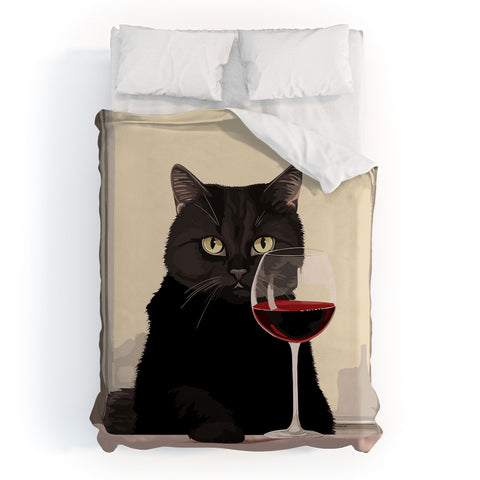 Mambo Art Studio Black Cat with Wine Duvet Cover
