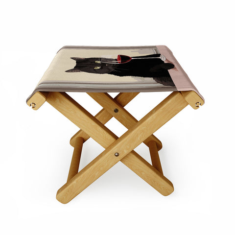 Mambo Art Studio Black Cat with Wine Folding Stool