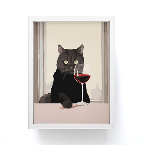 Mambo Art Studio Black Cat with Wine Framed Mini Art Print
