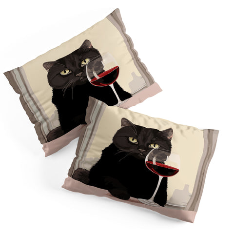 Mambo Art Studio Black Cat with Wine Pillow Shams