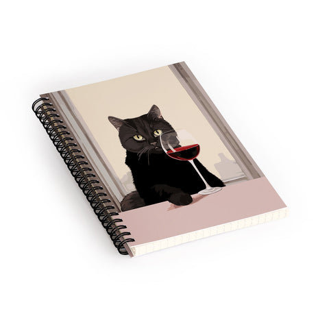 Mambo Art Studio Black Cat with Wine Spiral Notebook