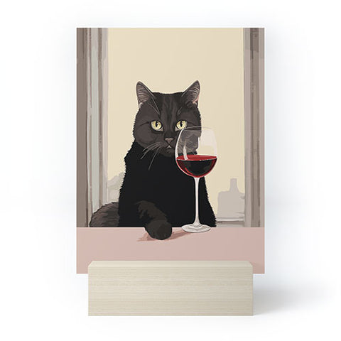 Mambo Art Studio Black Cat with Wine Mini Art Print