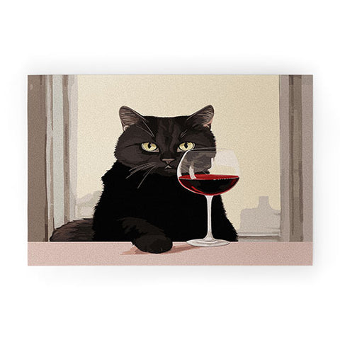 Mambo Art Studio Black Cat with Wine Welcome Mat