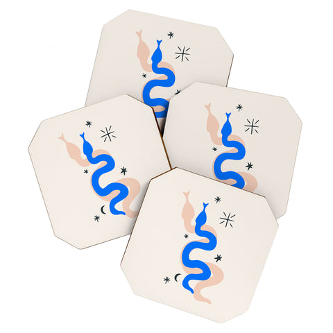 Mambo Art Studio Blue and Pink Snakes Coaster Set