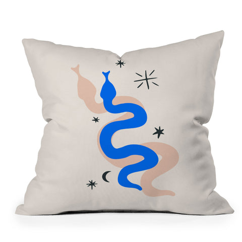 Mambo Art Studio Blue and Pink Snakes Outdoor Throw Pillow