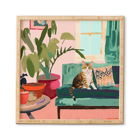 Mambo Art Studio Cat in Boho Living Room Framed Wall Art