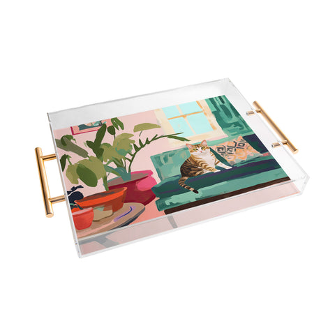 Mambo Art Studio Cat in Boho Living Room Acrylic Tray