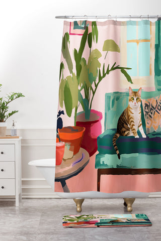 Mambo Art Studio Cat in Boho Living Room Shower Curtain And Mat