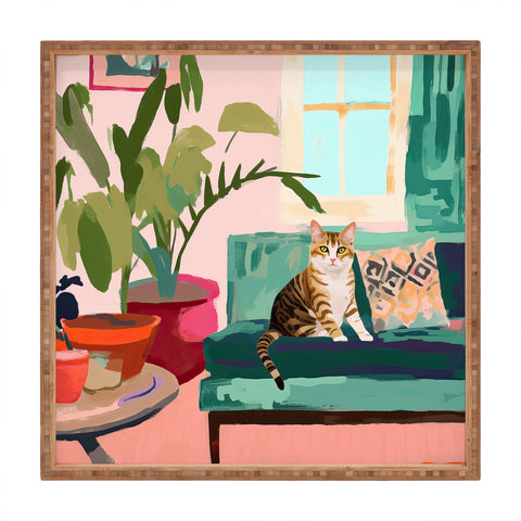 Mambo Art Studio Cat in Boho Living Room Square Tray