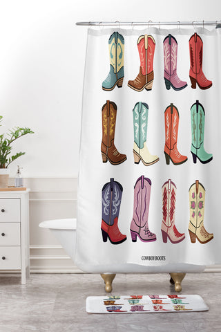 Mambo Art Studio Cowboy Boots Poster Shower Curtain And Mat