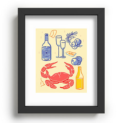 Mambo Art Studio Crab and Wine Kitchen Art Recessed Framing Rectangle
