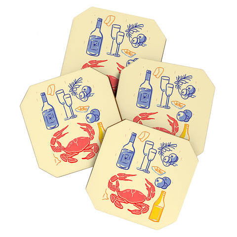 Mambo Art Studio Crab and Wine Kitchen Art Coaster Set