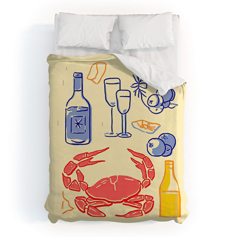 Mambo Art Studio Crab and Wine Kitchen Art Duvet Cover