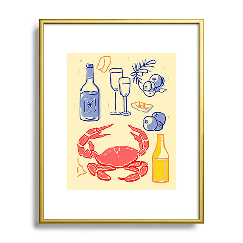 Mambo Art Studio Crab and Wine Kitchen Art Metal Framed Art Print