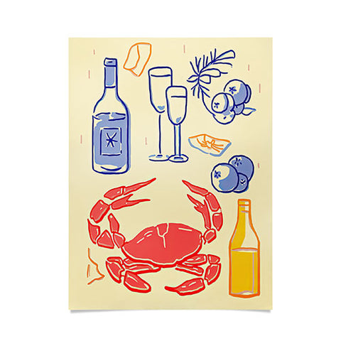Mambo Art Studio Crab and Wine Kitchen Art Poster