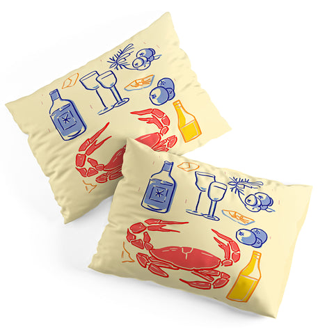 Mambo Art Studio Crab and Wine Kitchen Art Pillow Shams