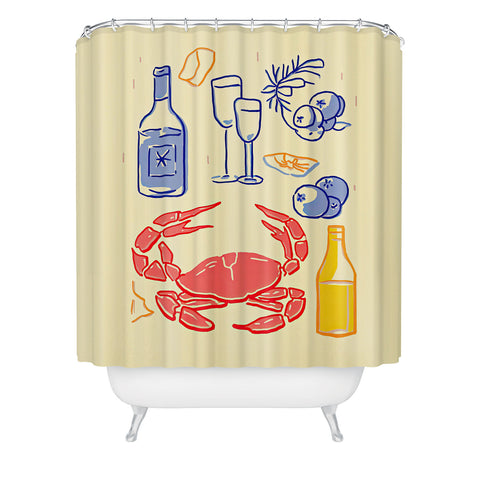 Mambo Art Studio Crab and Wine Kitchen Art Shower Curtain