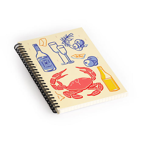 Mambo Art Studio Crab and Wine Kitchen Art Spiral Notebook