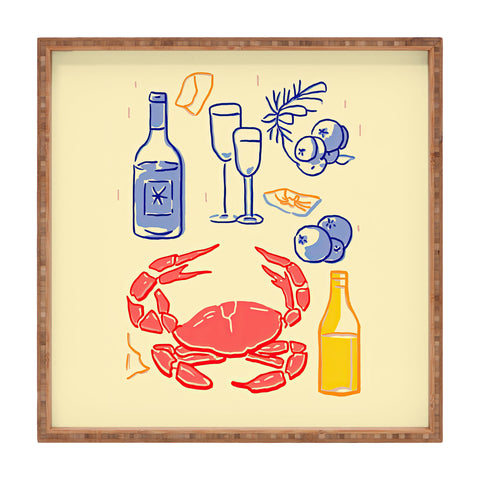 Mambo Art Studio Crab and Wine Kitchen Art Square Tray