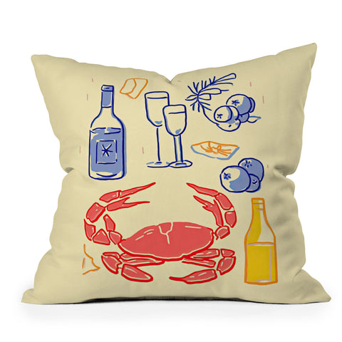 Mambo Art Studio Crab and Wine Kitchen Art Throw Pillow
