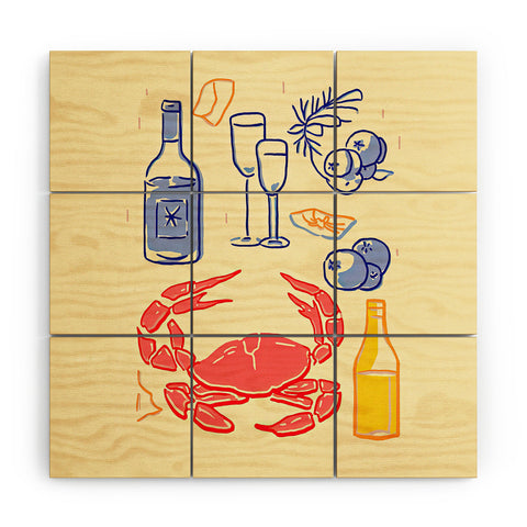 Mambo Art Studio Crab and Wine Kitchen Art Wood Wall Mural